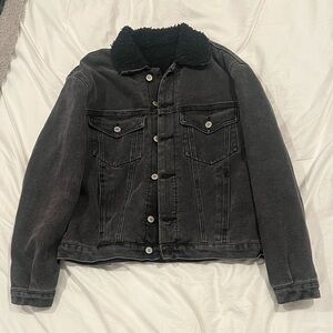 John Galt Black Denim Jacket with Sherpa Lining